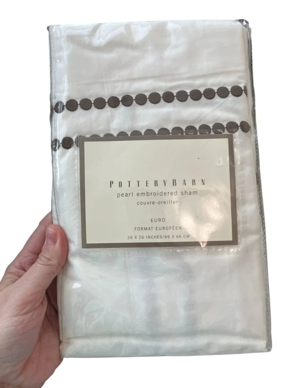 Pottery Barn Ivory Pearl Embroidered Euro Sham 26x26 Pillow Cover